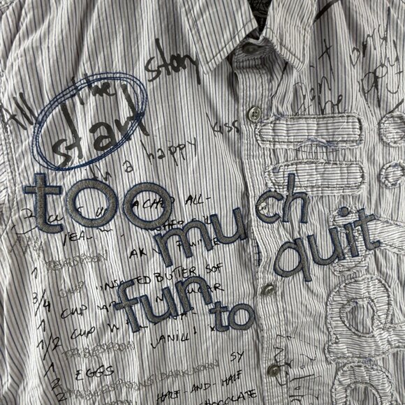 Desigual Graphic Print Button Up Shirt Men Cotton Large Passaparola Happy Text - Picture 2 of 16